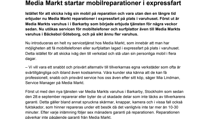 Media Markt startar mobilreparationer i expressfart