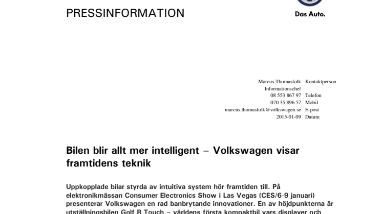 Bilen blir allt mer intelligent – Volkswagen visar framtidens teknik