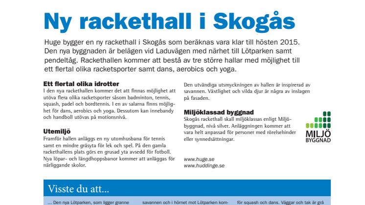 Infoblad om Skogås racketcenter