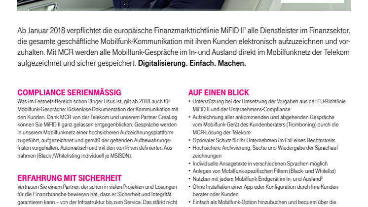 Der Mobile Communication Recording-Produktflyer der Deutschen Telekom 