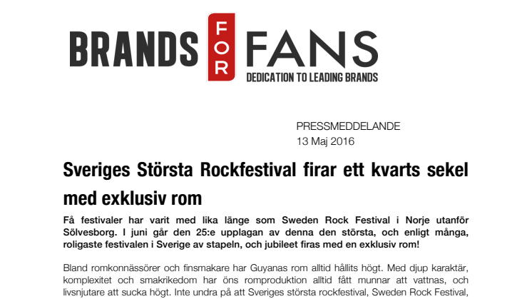 Sveriges Största Rockfestival firar ett kvarts sekel med exklusiv rom