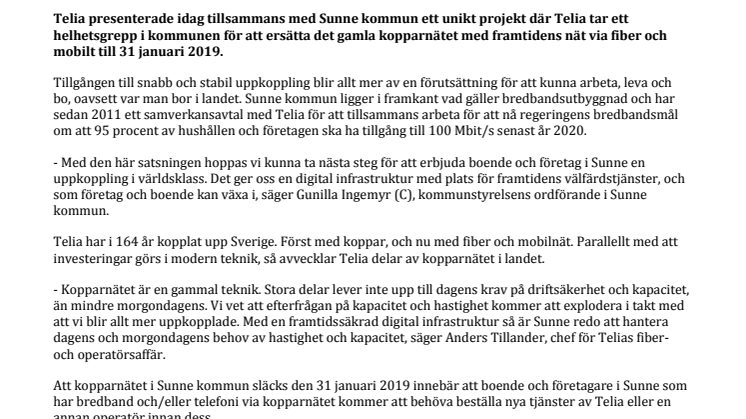 Sunne och Telia i unikt projekt för att bygga Sveriges första digitalt framtidssäkrade kommun