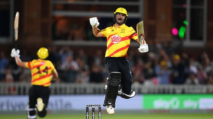 Lewis Gregory celebrates winning The Hundred in 2022. Photo: Getty Images