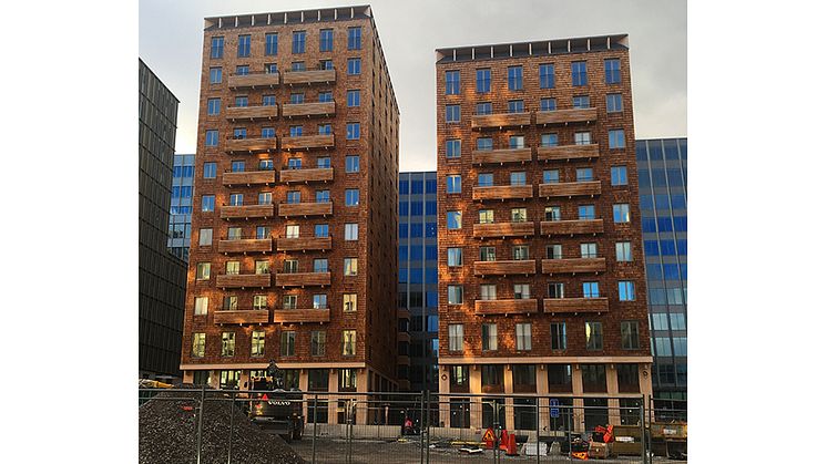 Bygge av flerfamiljshus med trästomme i Stockholm 2022. Foto: Maximilian Schulte