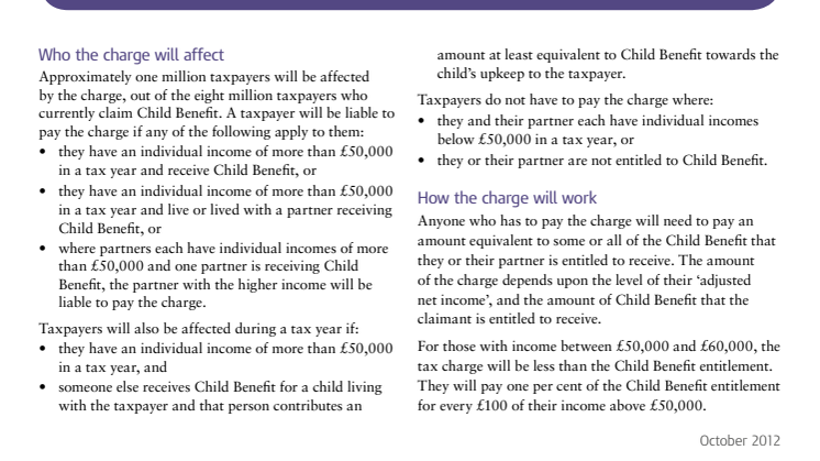 HMRC Briefing - High Income Child Benefit Charge