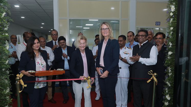 Norway’s Ambassador to India, May-Elin Stener (left) joins Annette Holte, President, Kongsberg Maritime India, and guests at the official opening of the company’s new facility in Kochi.