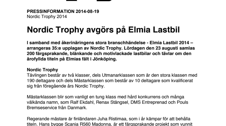 Nordic Trophy avgörs på Elmia Lastbil 