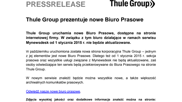Thule Group prezentuje nowe Biuro Prasowe 