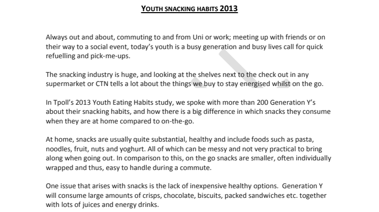 Youth Snacking Habits 2013