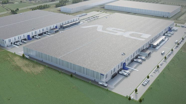 Ritning på de två nya lagerbyggnader som planeras byggas i anslutning till DSVs logistikcenter i Landskrona.