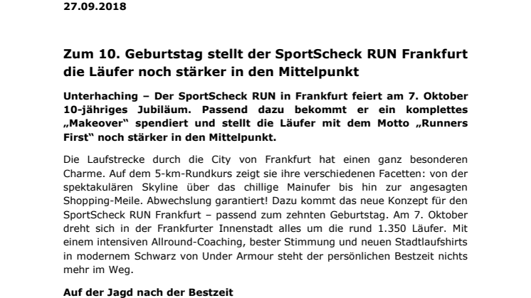 Zum 10. Geburtstag stellt der SportScheck RUN Frankfurt die Läufer noch stärker in den Mittelpunkt