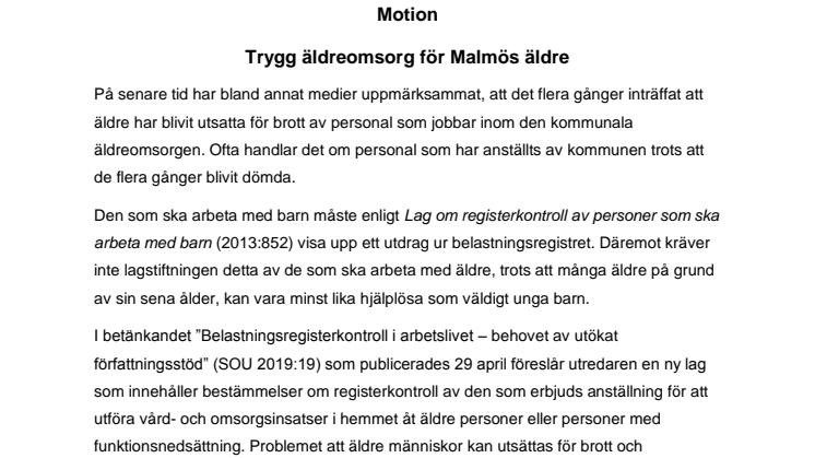 SD Malmö värnar om våra äldres trygghet