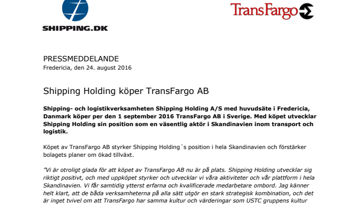 Shipping Holding köper TransFargo AB