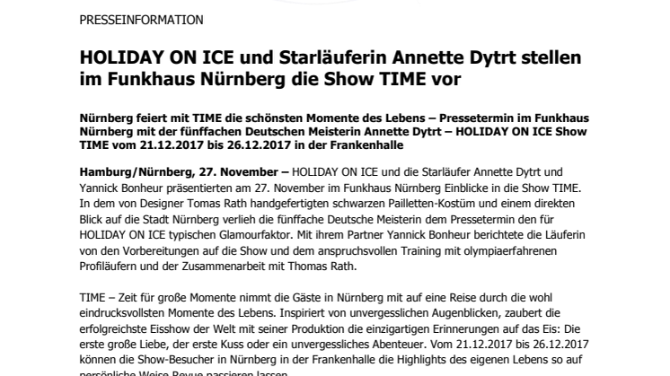 HOLIDAY ON ICE und Starläuferin Annette Dytrt stellen im Funkhaus Nürnberg die Show TIME vor 