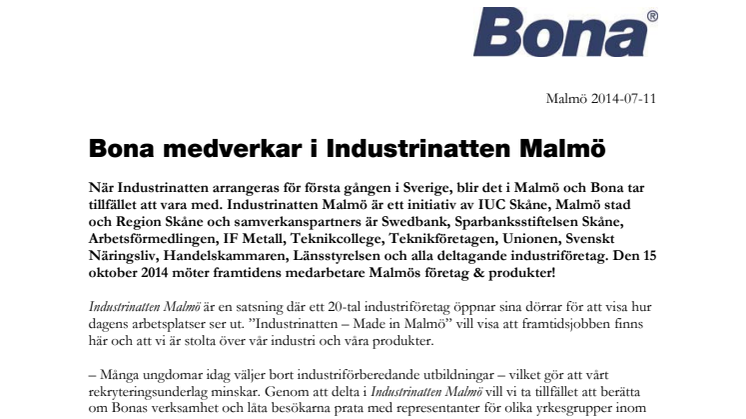 Bona medverkar i Industrinatten Malmö 2014