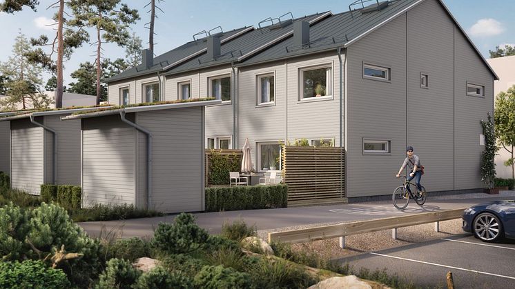 OBOS utvecklar bostäder både i Lilla Källviken och i Surbrunnshagen. Ovan projektet Brf Högbobäcken med 18 radhus.