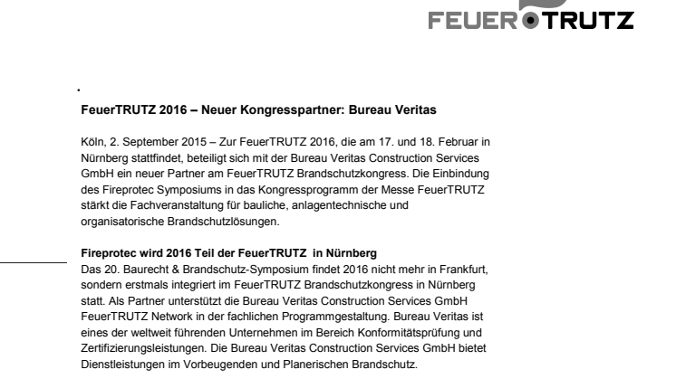 FeuerTRUTZ 2016 – Neuer Kongresspartner: Bureau Veritas