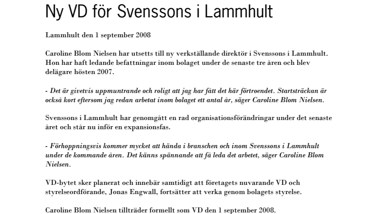 Ny VD för Svenssons i Lammhult