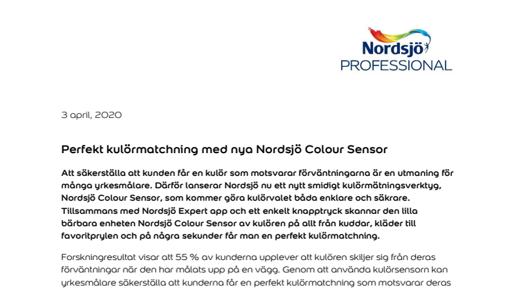 Perfekt kulörmatchning med nya Nordsjö Colour Sensor