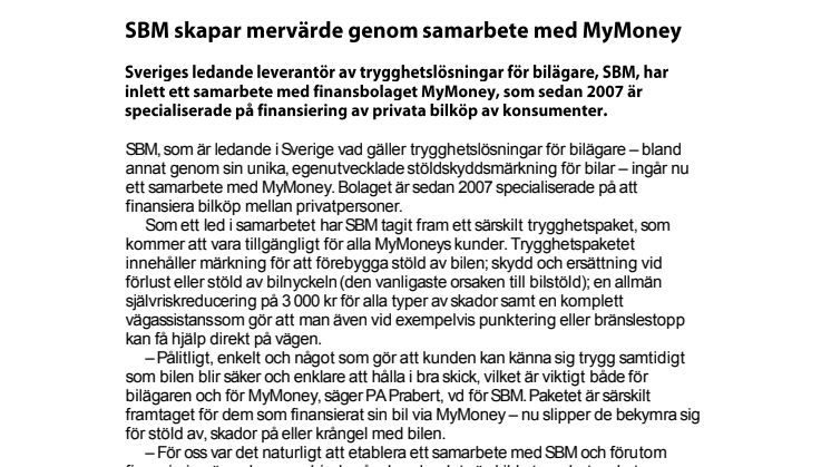 SBM skapar mervärde genom samarbete med MyMoney