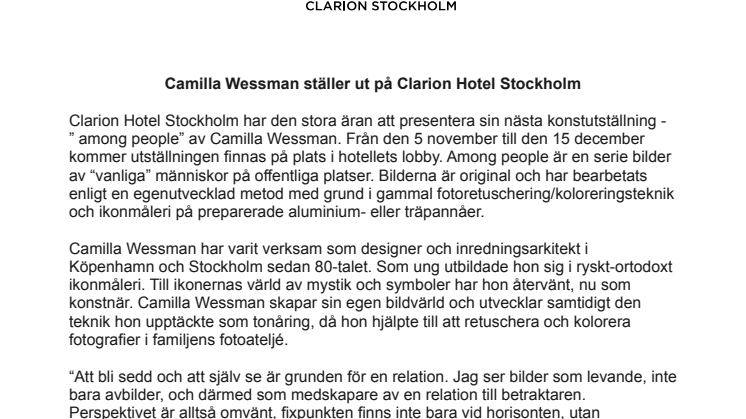 Camilla Wessman ställer ut på Clarion Hotel Stockholm