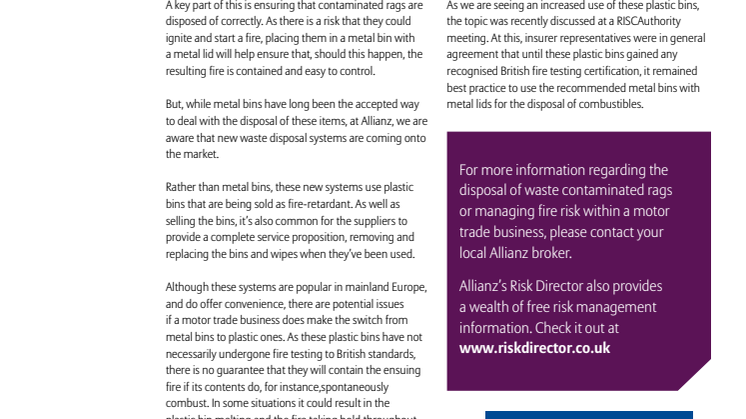 Motor newsletter March 2015 - safe contaminated waste disposal