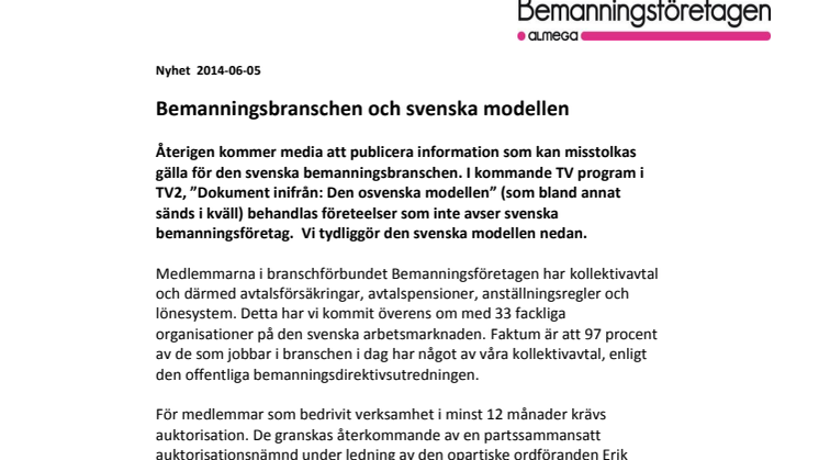 Bemanningsbranschen och svenska modellen