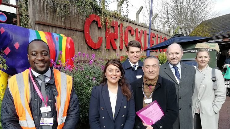 Celebrating funding announced today by DfT to fund step-free access at Cricklewood Station are Accessibility Minister Nusrat Ghani MP (second from left) with officials from GTR and Network Rail