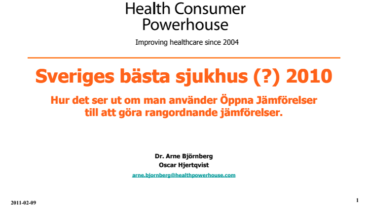 Sveriges bästa sjukhus 2010 - presentation av resultat