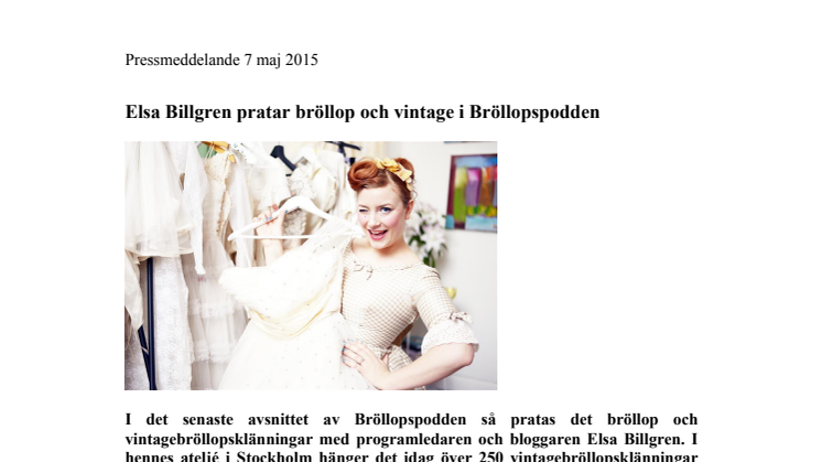 Elsa Billgren pratar bröllop och vintage i Bröllopspodden