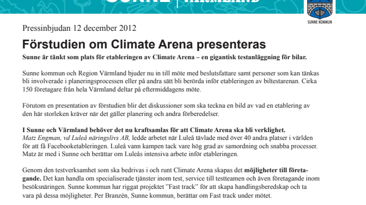 Förstudien om Climate Arena presenteras