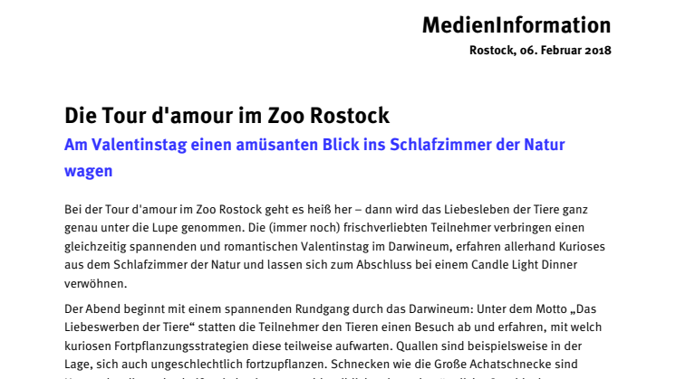 Die Tour d'amour im Zoo Rostock - Am Valentinstag einen amüsanten Blick ins Schlafzimmer der Natur wagen