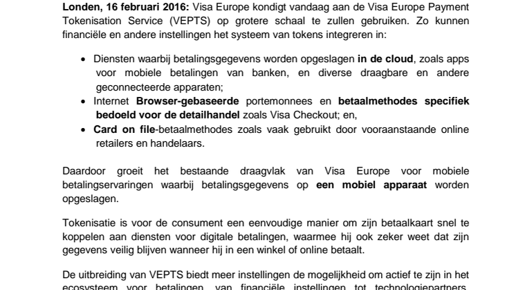 Visa Europe gaat Tokenisation Service op grotere schaal gebruiken voor cloud-gebaseerde betalingen,  en veel meer