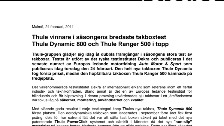 Thule vinnare i säsongens bredaste takboxtest - Thule Dynamic 800 och Thule Ranger 500 i topp