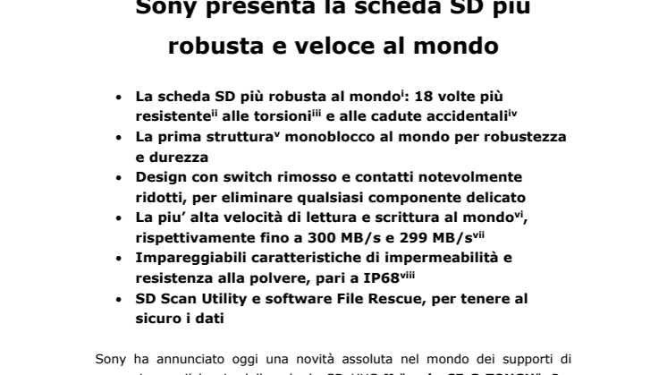 Sony presenta la scheda SD più robusta e veloce al mondo