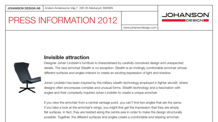 Johanson Design - Salone Internazionale del Mobile Fair in Milan 17-22 April.