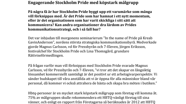 Engagerande Stockholm Pride med köpstark målgrupp 