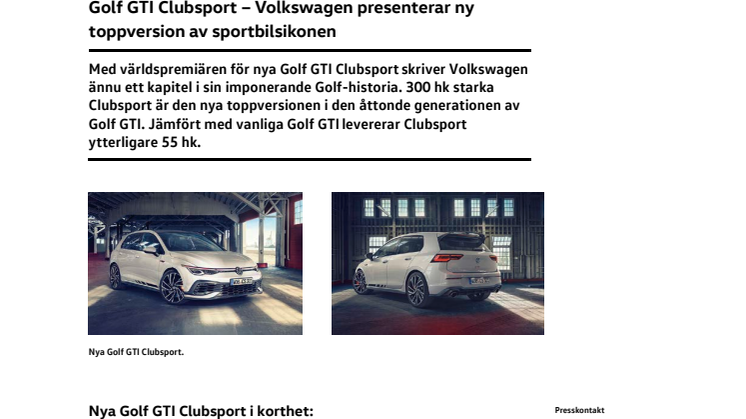 Golf GTI Clubsport – Volkswagen presenterar ny toppversion av sportbilsikonen