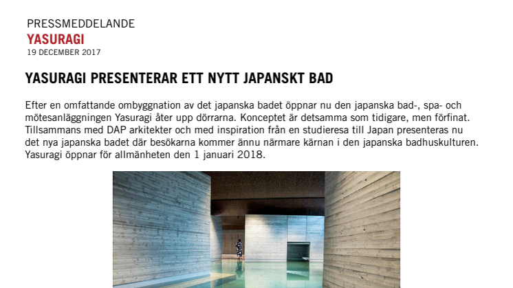 YASURAGI PRESENTERAR ETT NYTT JAPANSKT BAD