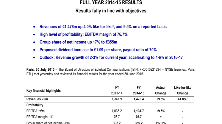 FULL YEAR 2014-15 RESULTS