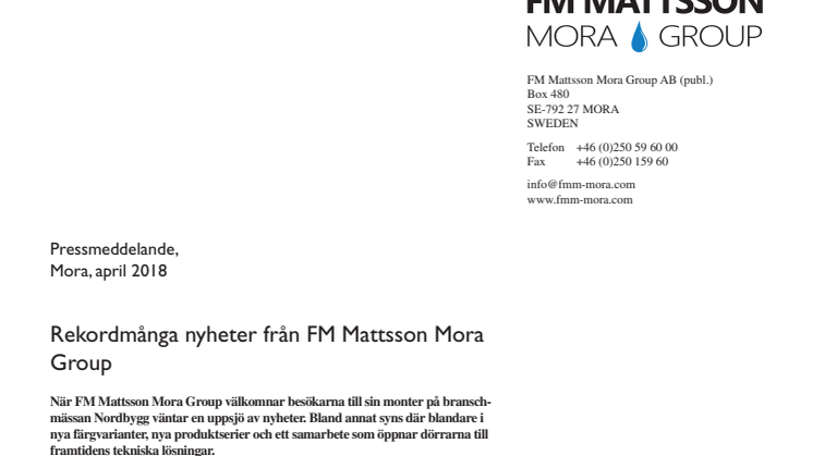 Rekordmånga nyheter från FM Mattsson Mora Group