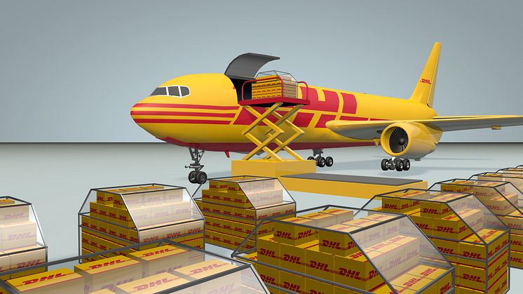 Animerad bild – DHL Express flygplan och lastcontainrar