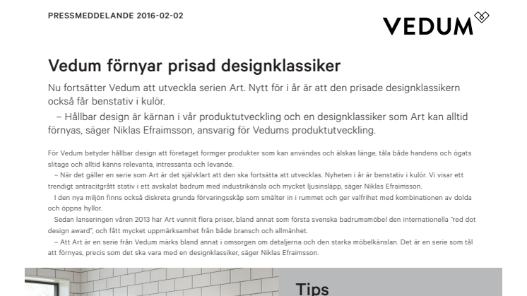 Vedum förnyar prisad designklassiker