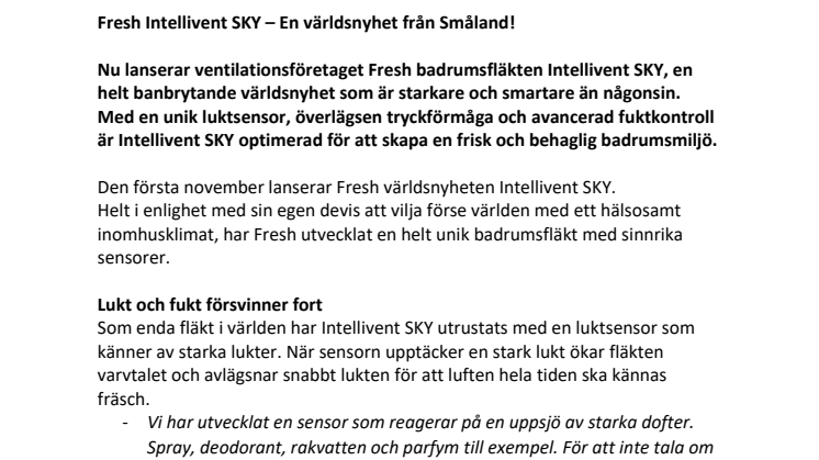 Fresh Intellivent SKY  - En världsnyhet från Småland!