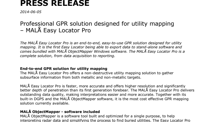 Professional GPR solution designed for utility mapping  – MALÅ Easy Locator Pro