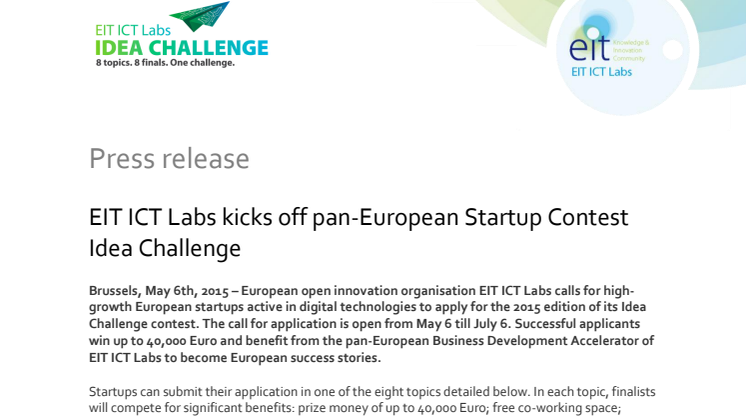 EIT ICT Labs kicks off pan-European Startup Contest Idea Challenge