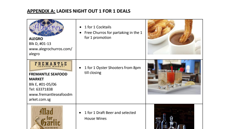 Clarke Quay Ladies Night Out 1 for 1 Deals