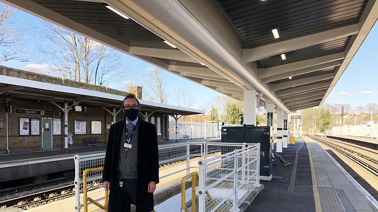 Smarter shelter: Tulse Hill Station Manager Steve Fleming under the new 56-metre platform canopy