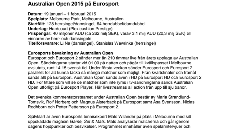 Australian Open 2015 på Eurosport 