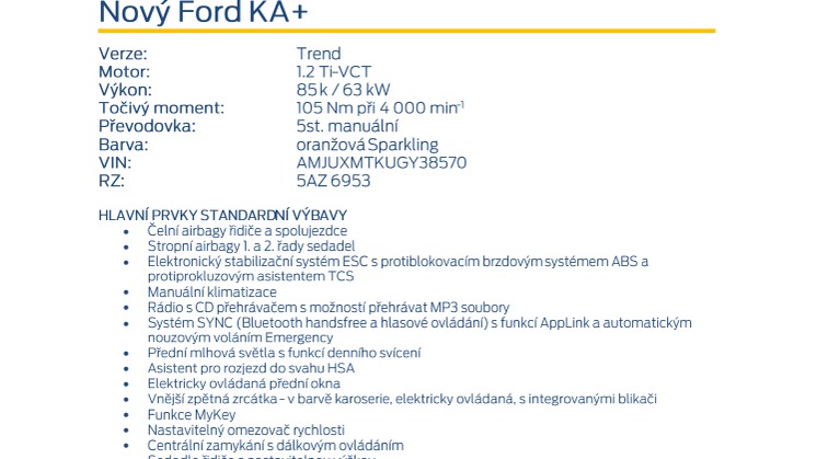 Specifikace Fordu KA+